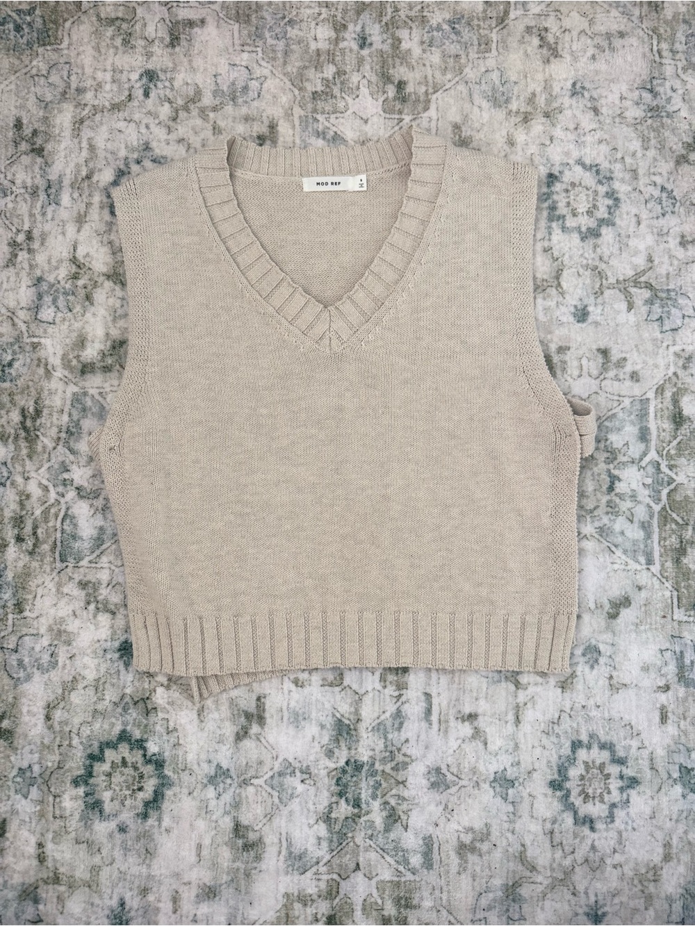 Mod Ref Beige V-Neck Knit Sweater Vest